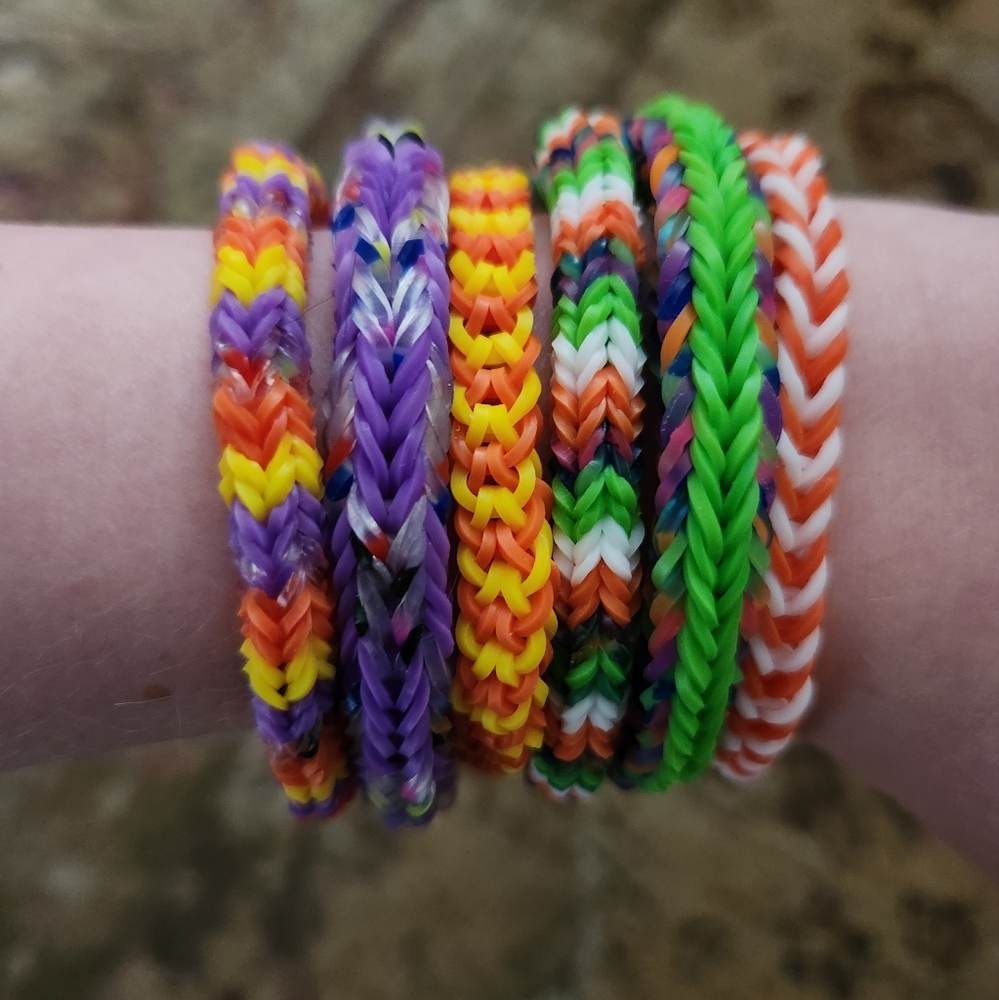 Handmade Orange and Purple Rainbow Loom Bracelet Set